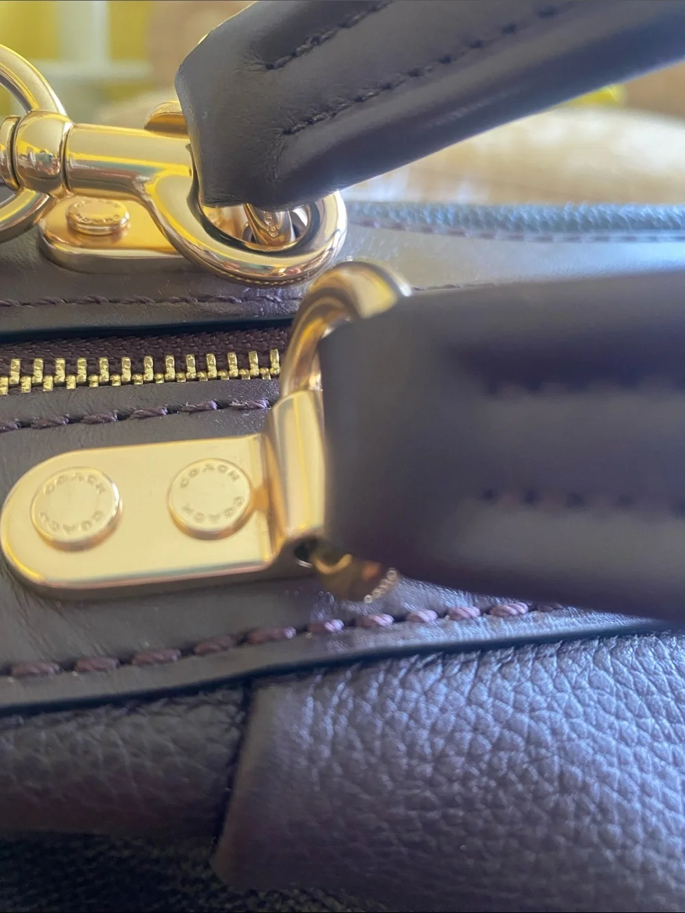 Coach Purple Pebbled Leather Lane Satchel Bag with Gold Logo